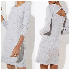 LOFT Knit Sweater Dress Long Sleeve Gray Black Speckled Texture Cut Out Back